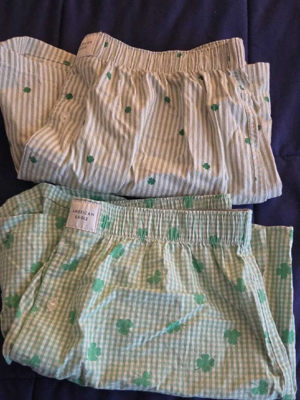 American Eagle Outfitters Light Green Gingham Shorts with Clover Print